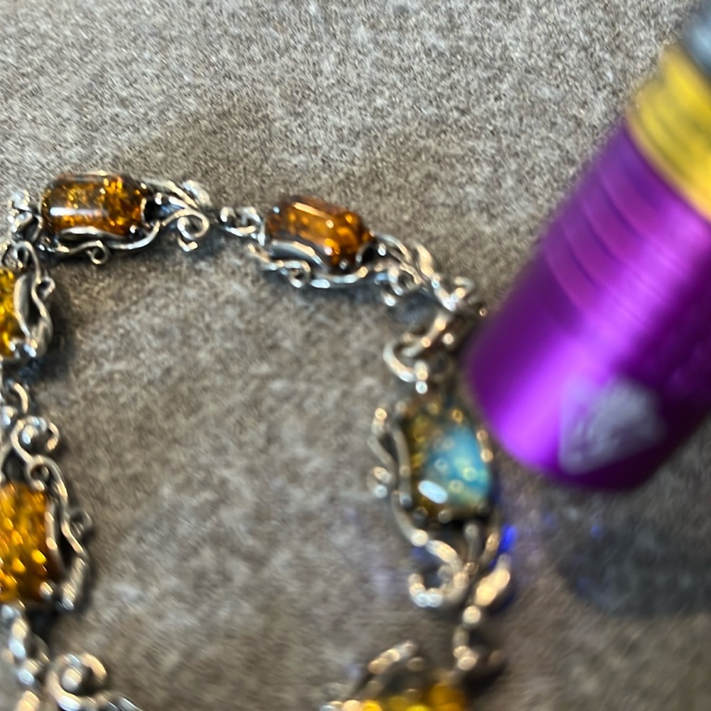 Sterling Honey Amber Rectangle Link Bracelet - Picture 5 of 8